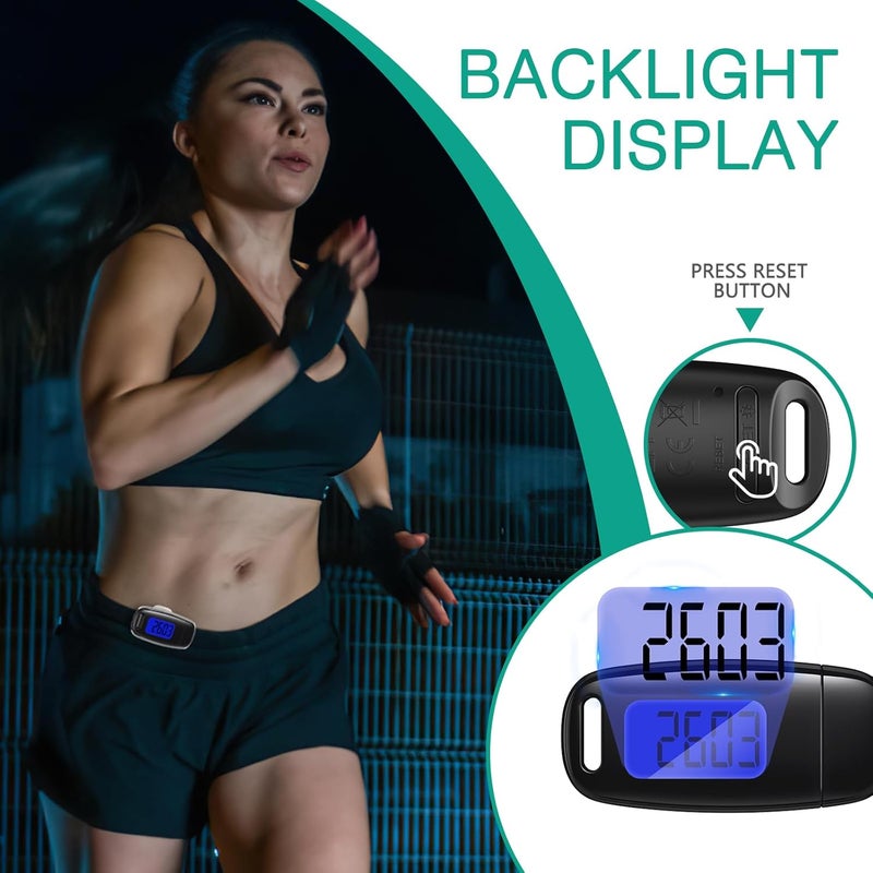 ORIA 3D Pedometer for Walking, Rechargeable Step Counter for Walking, Clip on Pedometer with Backlight, Lanyard, Simple Step Tracker for Men Women Teens Seniors - Image 2